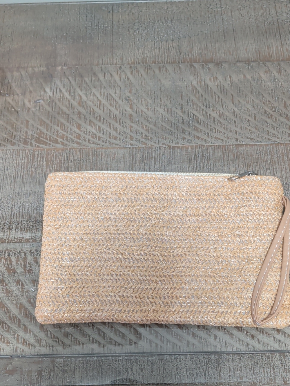 Woven Straw Wristlet Clutch in Natural Beige